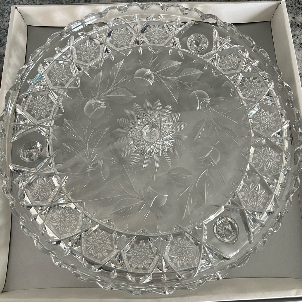Mika’s Crystal Cake Plate 12 inches